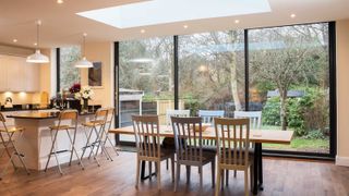 kitchen diner area in a kitchen extension with sliding doors