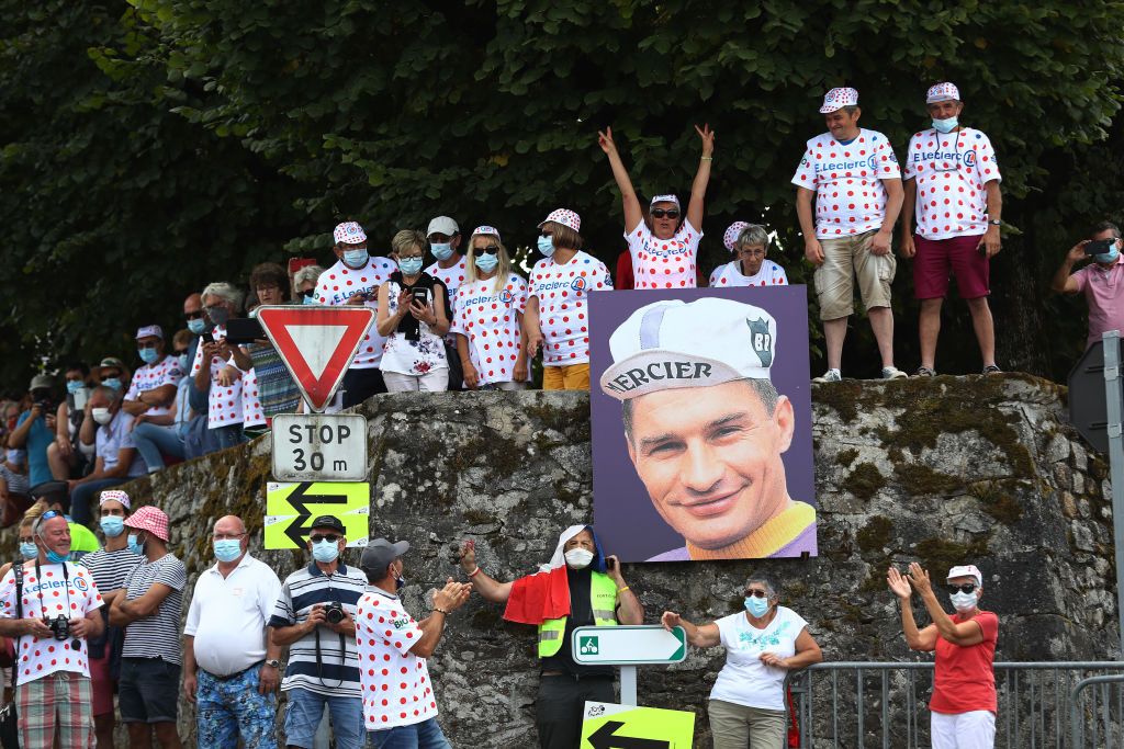 SARRAN CORRZE FRANCE SEPTEMBER 10 Raymond Poulidor of France Ex Procyclist Rancon Village Fans Public Peloton during the 107th Tour de France 2020 Stage 12 a 218km stage from Chauvigny to Sarran Corrze 658m TDF2020 LeTour on September 10 2020 in Sarran Corrze France Photo by Michael SteeleGetty Images