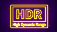 High Dynamic Range Imaging, High definition. HDR. Neon icon. Vector illustration.