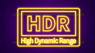 High Dynamic Range Imaging, High definition. HDR. Neon icon. Vector illustration.