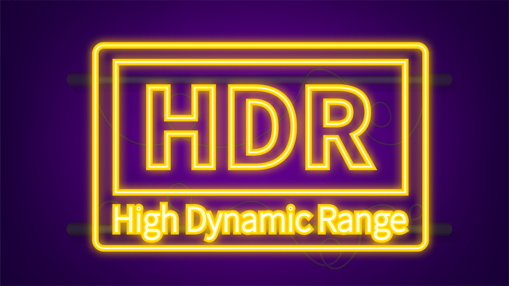 High Dynamic Range Imaging, High definition. HDR. Neon icon. Vector illustration.