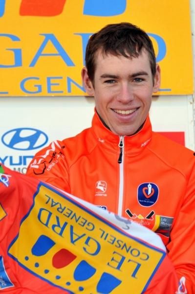 Arnaud Molmy (Team Roubaix-Lille M&eacute;tropole) cracks a smile on the podium