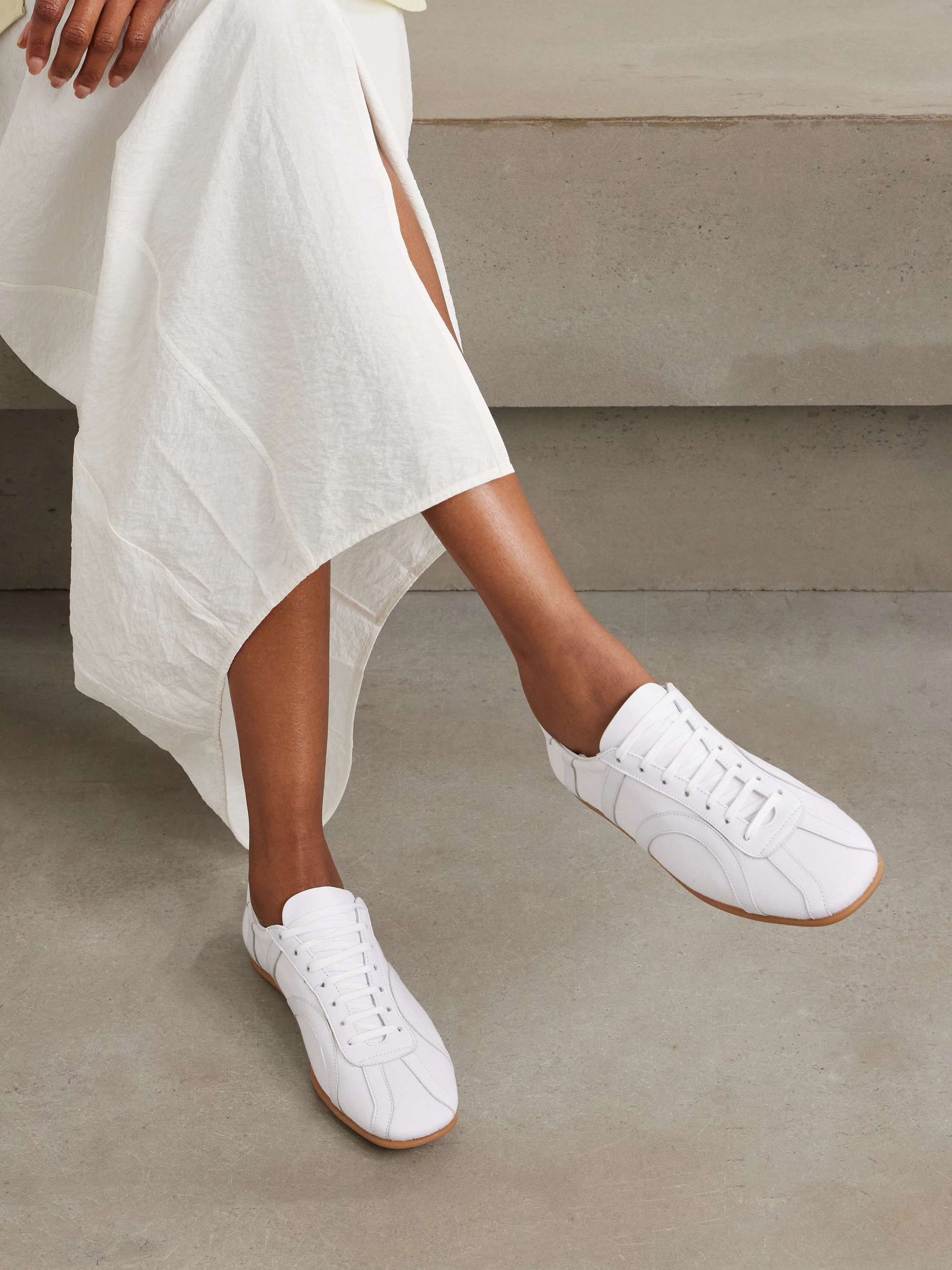 Leather-Trimmed Cotton-Canvas Sneakers