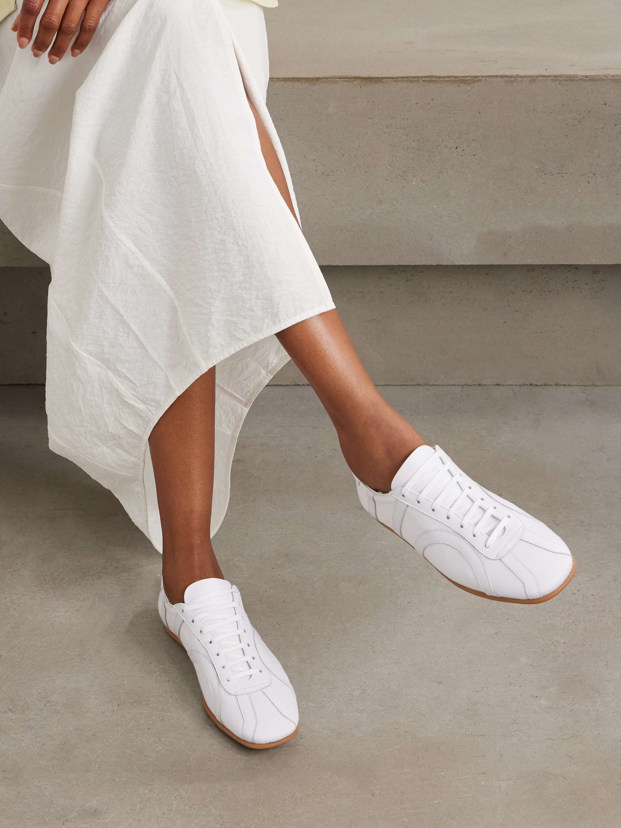 Leather-Trimmed Cotton-Canvas Sneakers