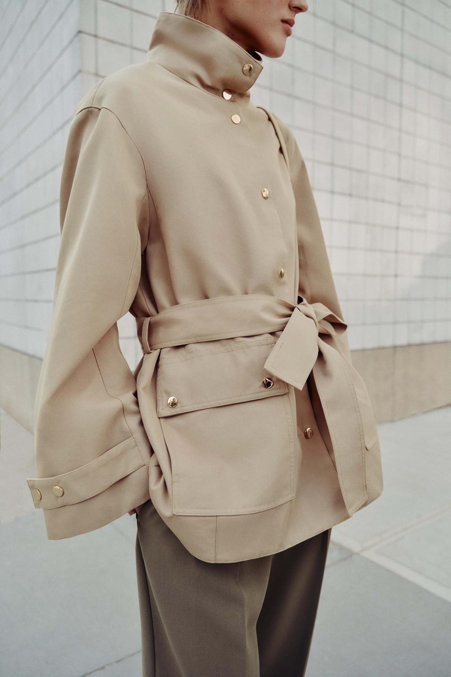 ZARA, High Neck Belted Trench Coat