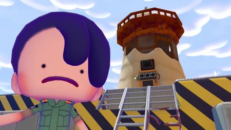 Pokemon Pokopia gameplay showing Ditty in human form, frowning in front of a lighthouse