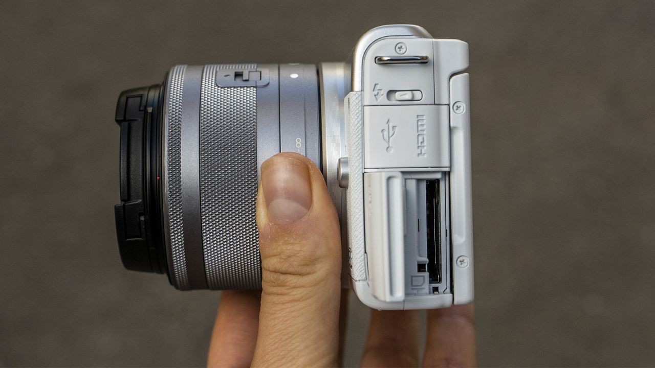 Canon EOS M200 review: image shows side of Canon EOS M200 camera