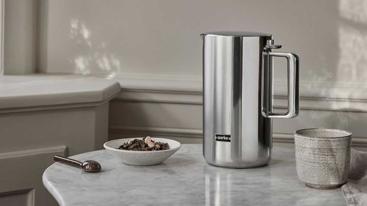 Aarke Electric Kettle on a kitchen counter.