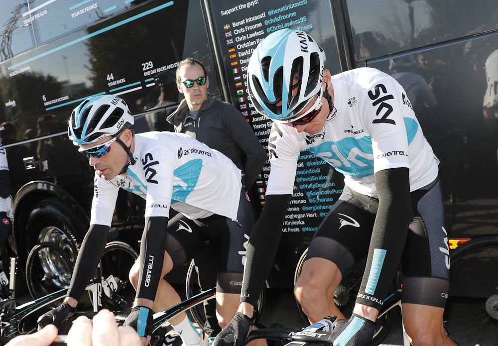 Chris Froome warms up before the start of stage 1 at Ruta del Sol