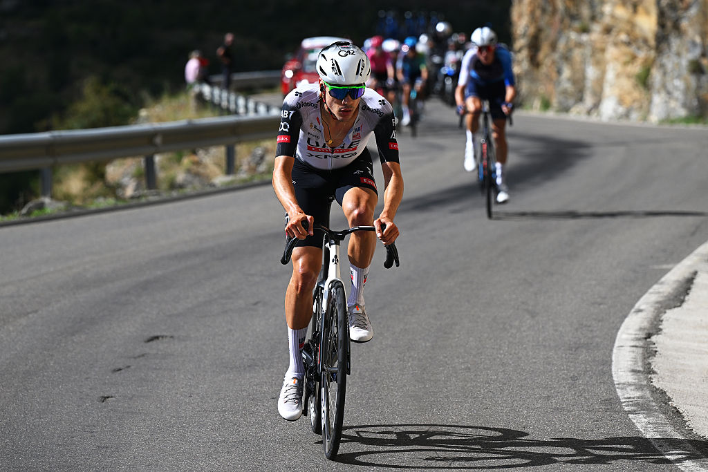 CERLER. HUESCA LA MAGIA, SPAIN - AUGUST 29: Juan Ayuso of Spain and UAE Team Emirates - XRG attacks in the breakaway during the La Vuelta - 80th Tour of Spain 2025, Stage 7 a 188km stage from Andorra la Vella to Cerler. Huesca La Magia 1910m / #UCIWT / on August 29, 2025 in Cerler. Huesca La Magia, Spain. (Photo by Dario Belingheri/Getty Images)