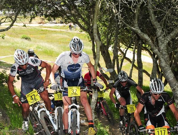 Riders get jammed up in the trees.