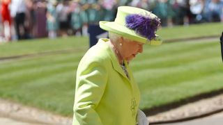 Queen Elizabeth II in lime green at the Royal Wedding of Prince Harry and Meghan Markle