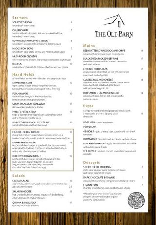 Dumbarnie "The Old Barn" menu