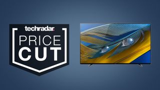 Sony A80J OLED TV on dark blue background