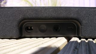 A closeup of the Sonos Beam soundbar controls
