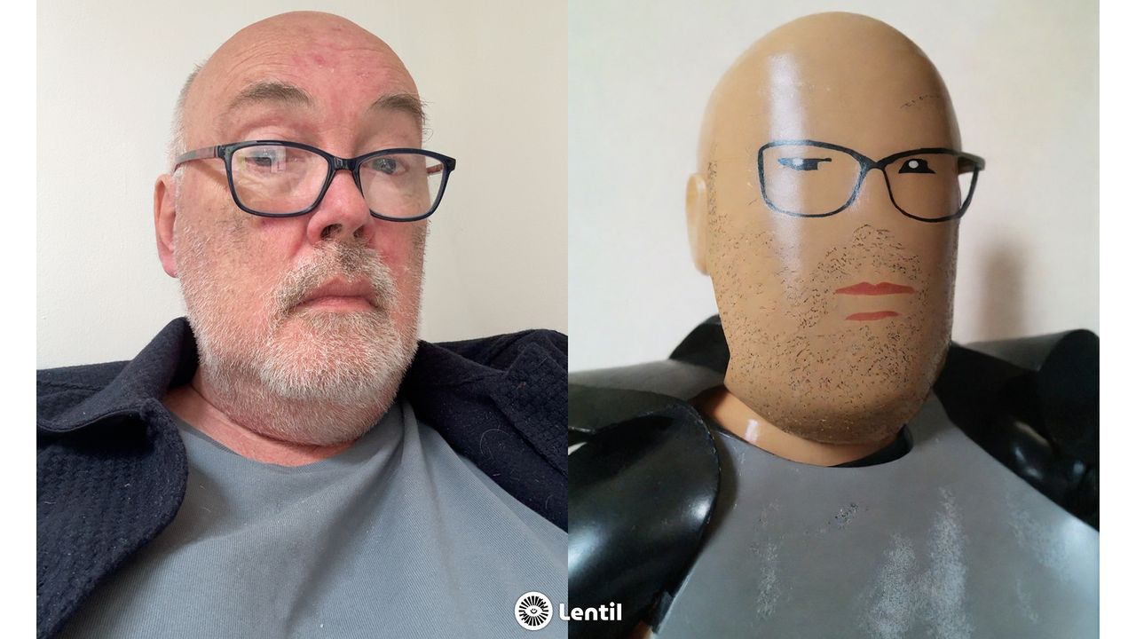 Original image (left) and Lentil AI: Photo Art Generator generated image (right) made to look like scene inspired by Lego