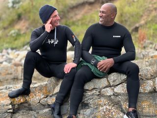 With Les Ferdinand for paddleboarding in Beadnell.