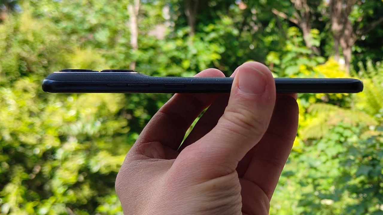 The Motorola Edge 70 Fusion flat on its side.