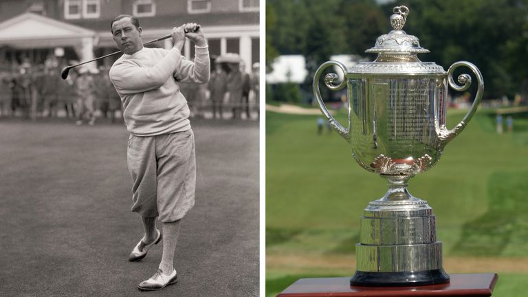 Walter Hagen and the Wanamaker Trophy pictured