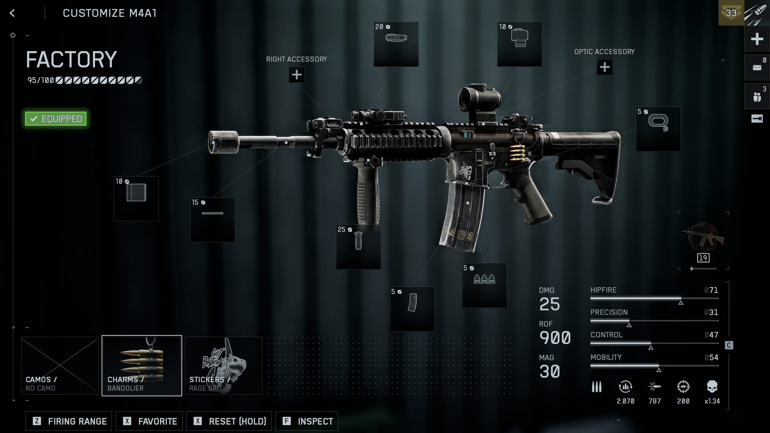 Battlefield 6 M4A1 loadout: An M4A1 build in the customisation menu, showing the various equipped attachments.