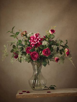 Peony Artificial Rose Mix in Glass Vase, John Lewis & Partners