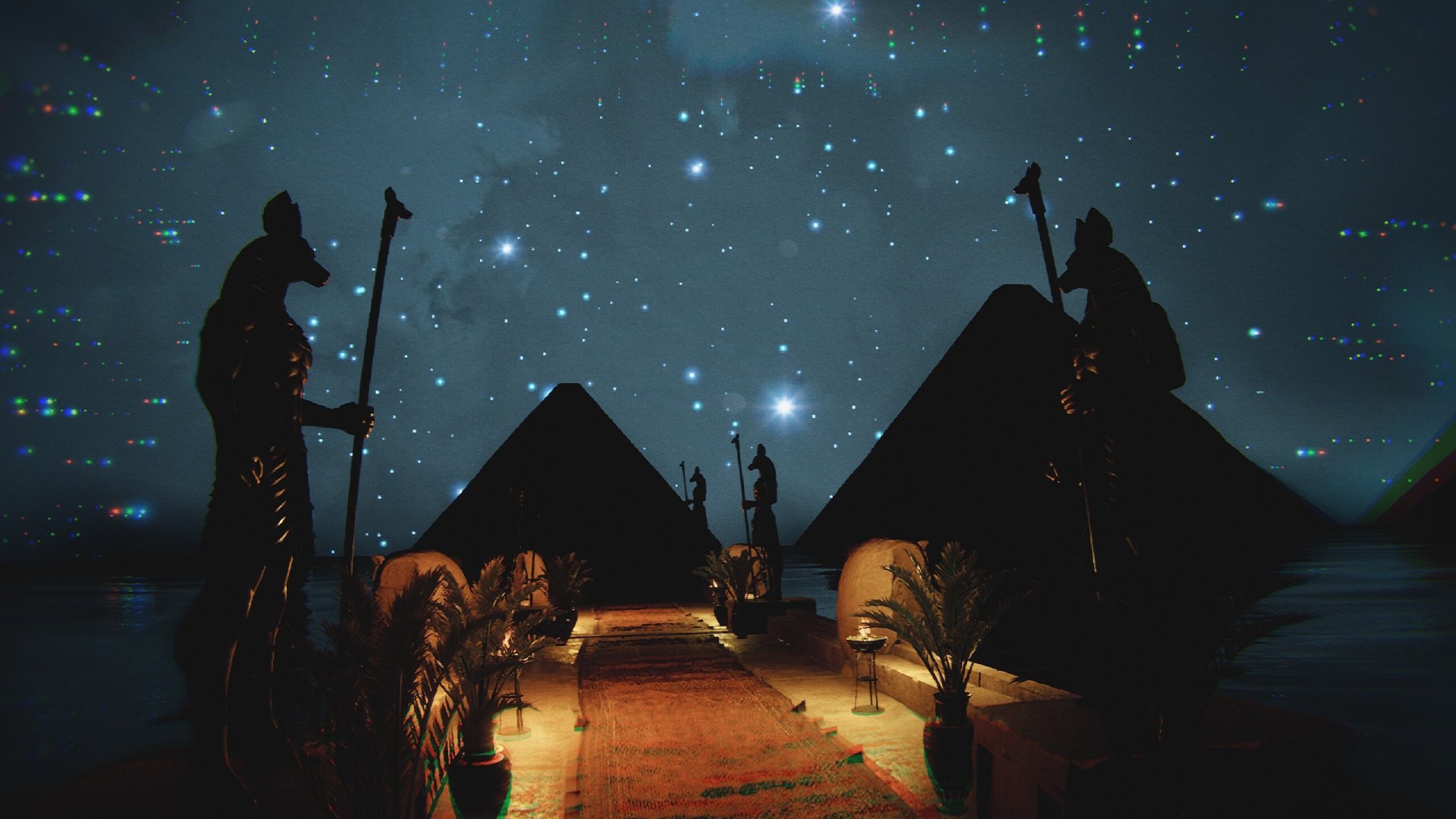 The pyramids against a stary sky