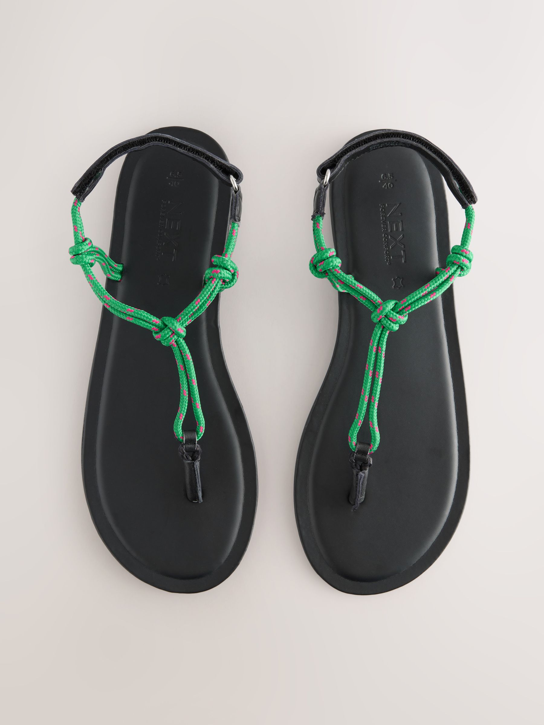 Green Leather Standard/wide Fit Forever Comfort® Knotted Rope Toe Thong Sandals