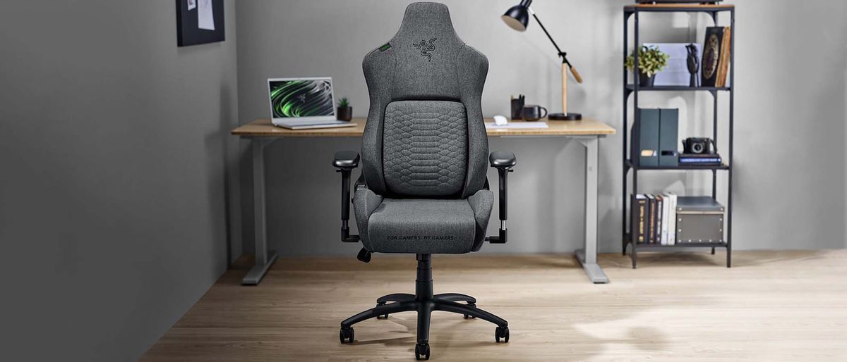 A Razer Iskur Fabric gaming chair in a fashionable home office setting