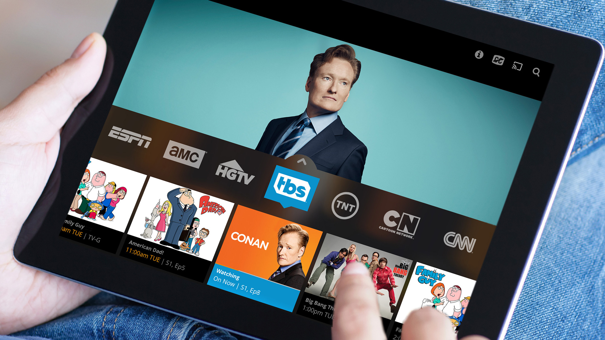 A tablet with the app for Sling, one of the best streaming services