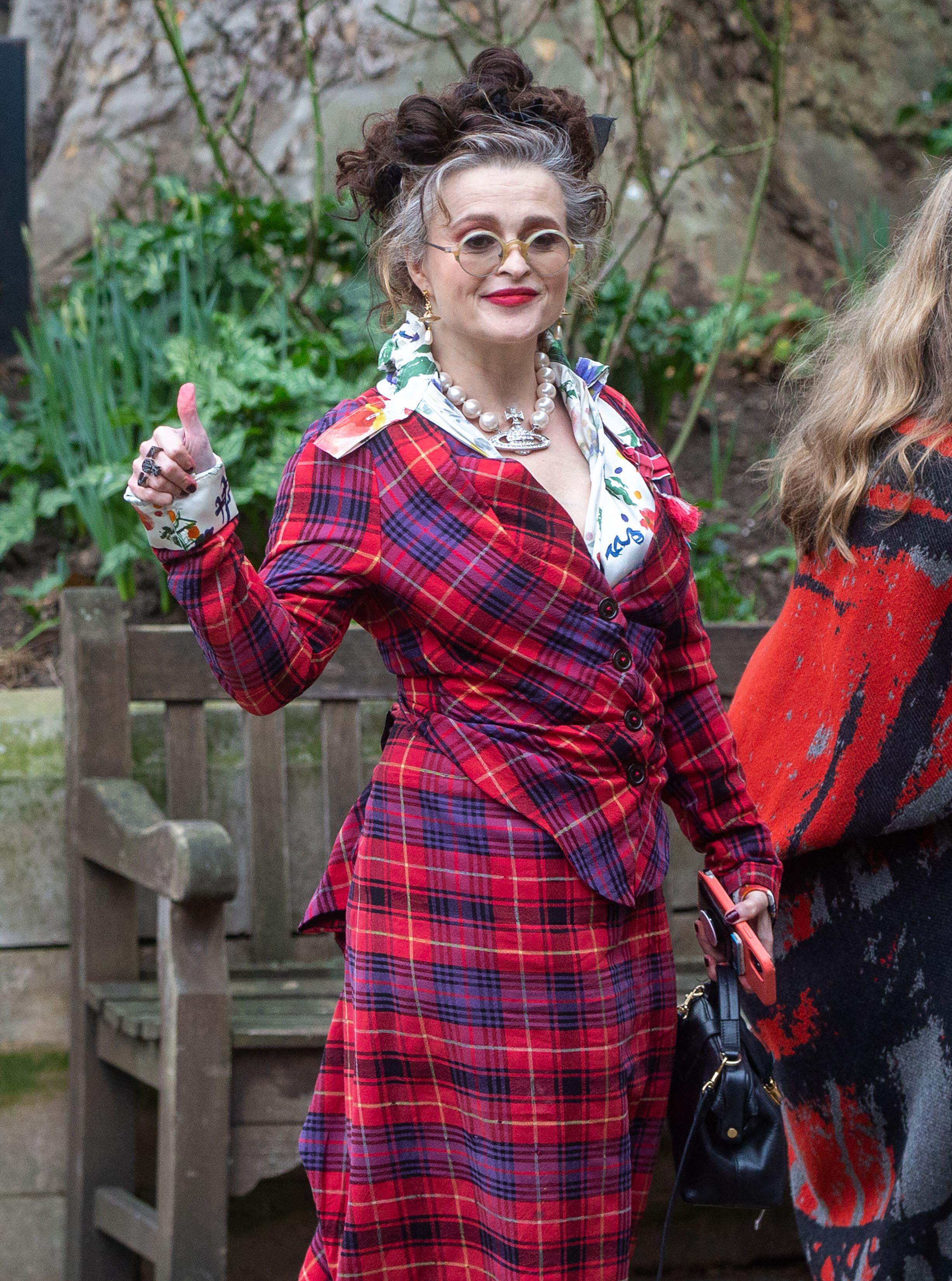 Helena Bonham Carter in tartan