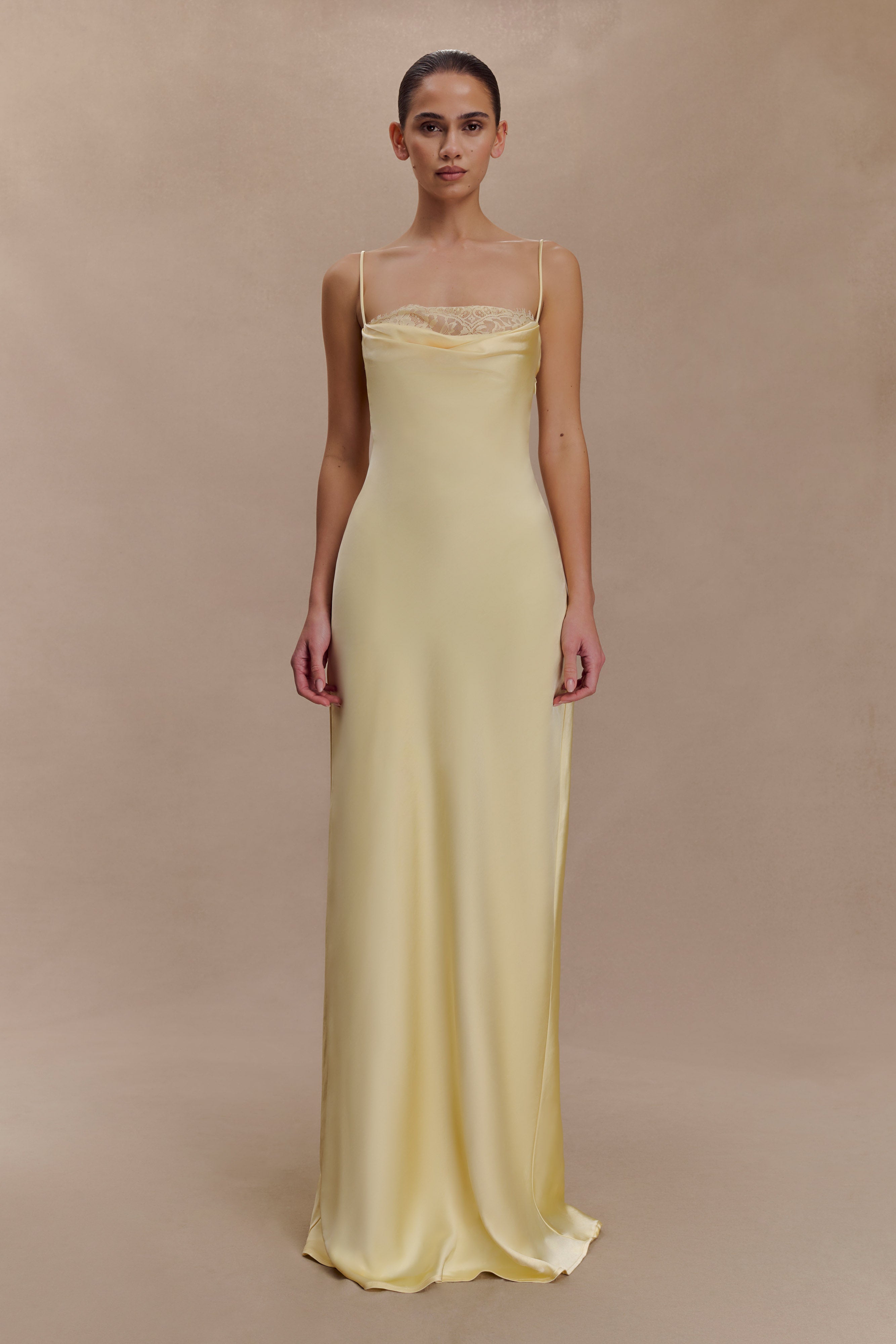 Isadora Lace &amp;amp; Satin Maxi Dress - Lemon Xxs