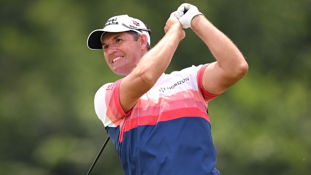 Padraig Harrington takes a shot during the 2023 Senior PGA Championship