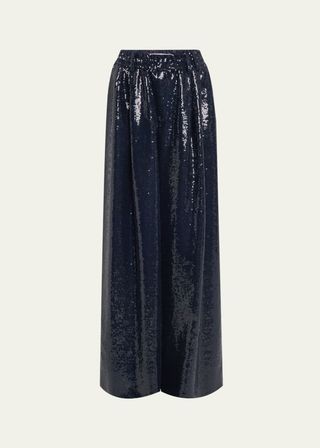 Sequined Elastic Waist Wide Leg Trousers