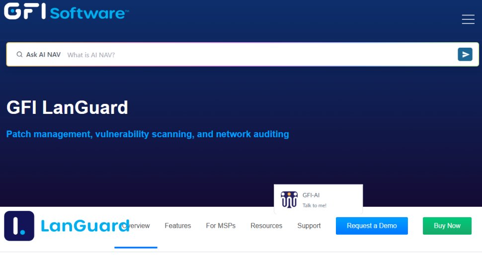Website screenshot of GFI LanGuard (August, 2025)