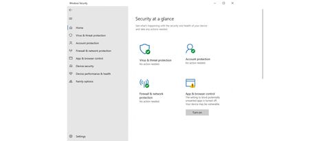 The Microsoft Defender Antivirus user interface