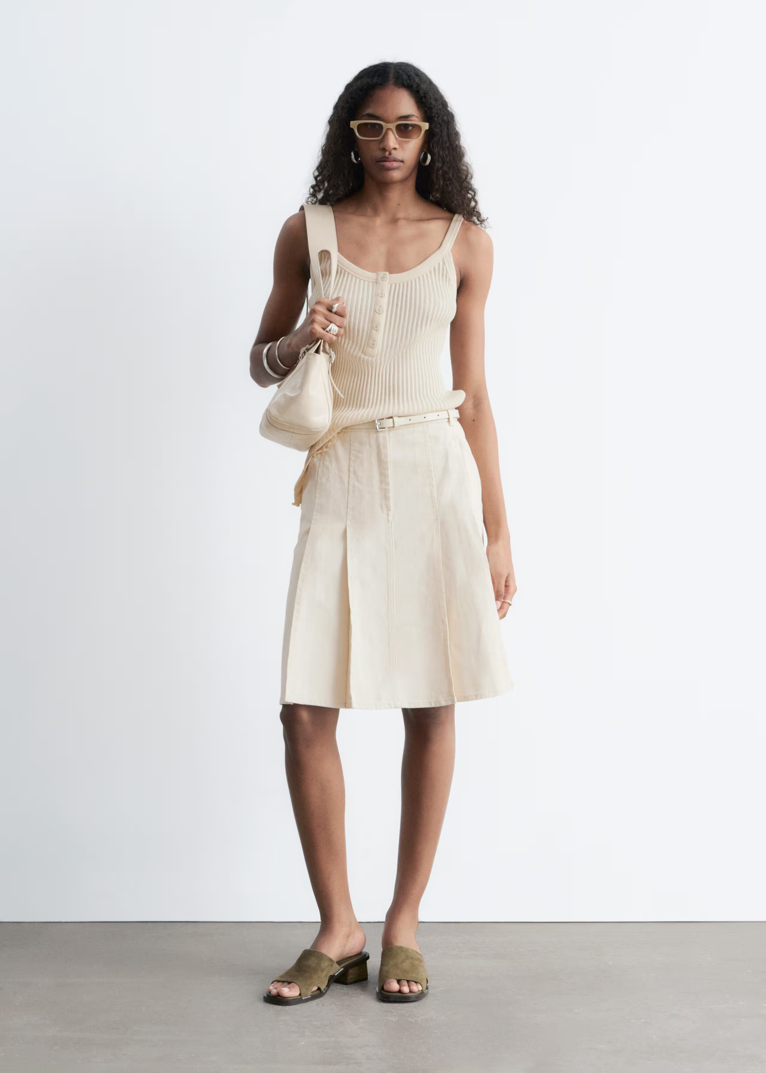 &amp;amp; Other Stories , Pleated Cotton Midi Skirt