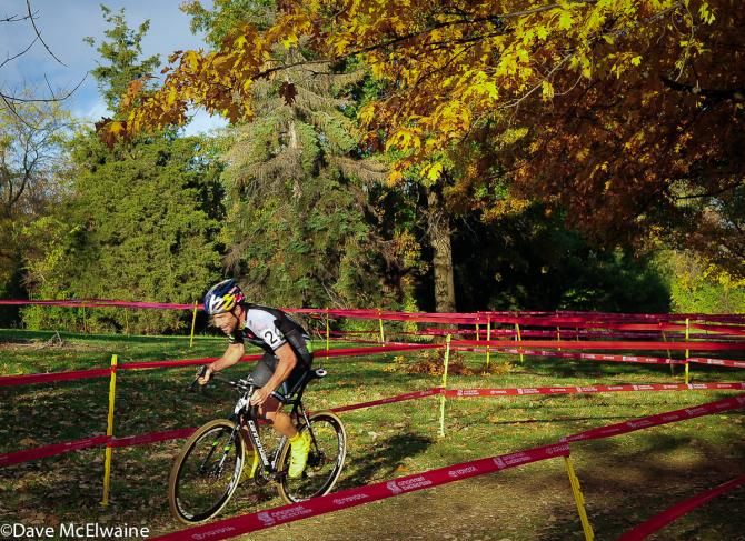 Tim Johnson (Cannondale Cyclocrossworld.com) exiting the woods