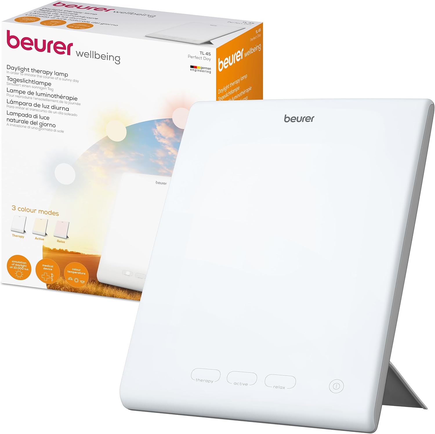 Beurer Tl45 Perfect Day Daylight Therapy Lamp, Simulation of Daylight at 10,000 Lux Medically Recognised to Ease Symptoms of Sad, 3 Functions to Regulate Day/night Rhythm, Energise, Focus and Rest