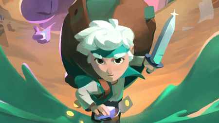 Will runs through a portal with a sword in hand in cropped key art for Moonlighter 2: The Endless Vault