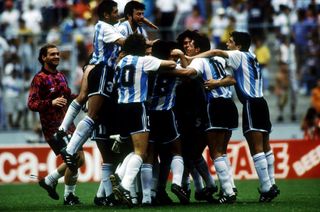 Argentina players celebrate after beating Mexico in the final of the 1993 Copa America.