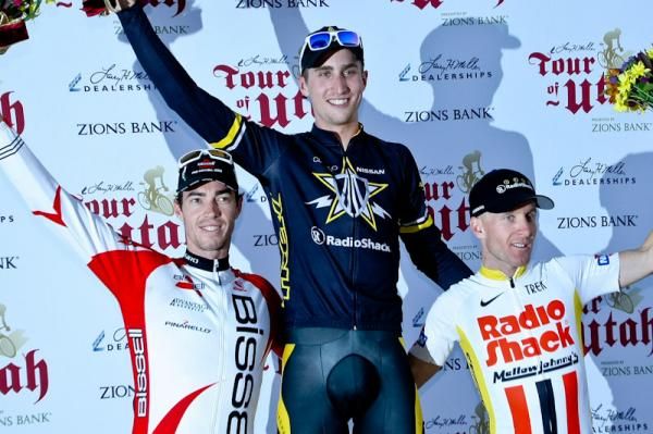 Podium (L-R): Jeremy Vennell (BISSELL Pro Cycling Team), Taylor Phinney (Trek-Livestrong) and Levi Leipheimer (Mellow Johnny's).