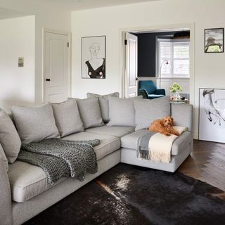 living space with sofa and cushions