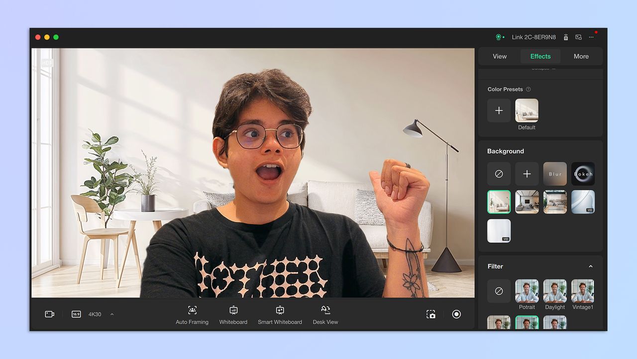 A photo of a woman with short hair, taken with the Insta360 Link 2C webcam