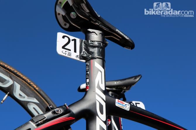 A pair of zip-ties and some tape secure the number plate on to Andre Greipel's (Lotto-Belisol) Ridley Noah FAST.