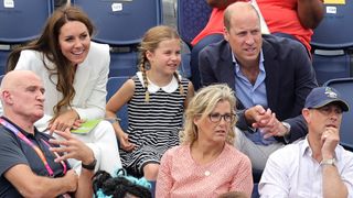 Prince William, Duke of Cambridge, Catherine, Duchess of Cambridge and Princess Charlotte of Cambridge attend the sports at the 2022 Commonwealth Games