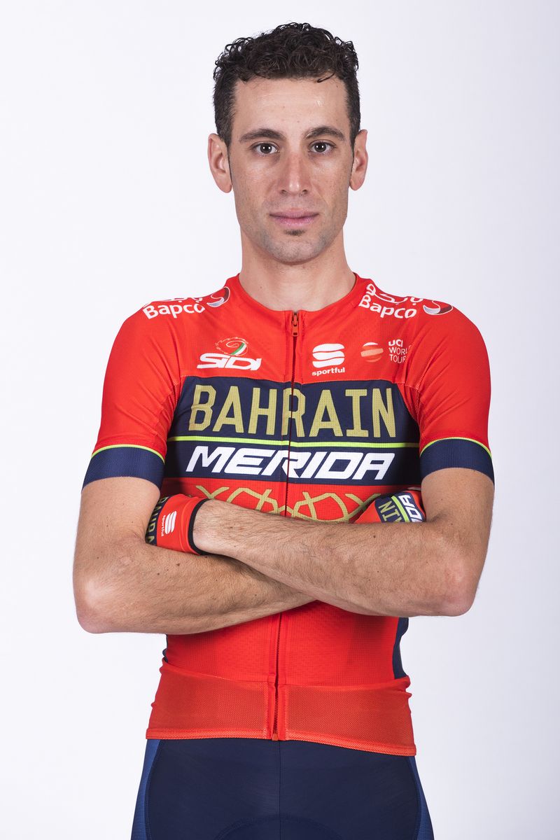 Vincenzo Nibali (Bahrain-Merida) in the 2018 team kit