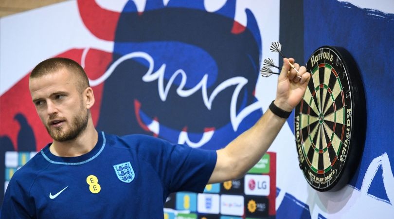 England defender Eric Dier plays darts with journalists in Qatar ahead of the World Cup.