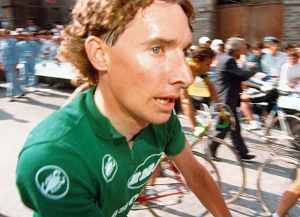 Robert Millar decked out in the green climber's jersey at the 1987 Giro d'Italia.