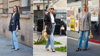 A composite of street style influencers showing how to style jeans and a blazer for date night