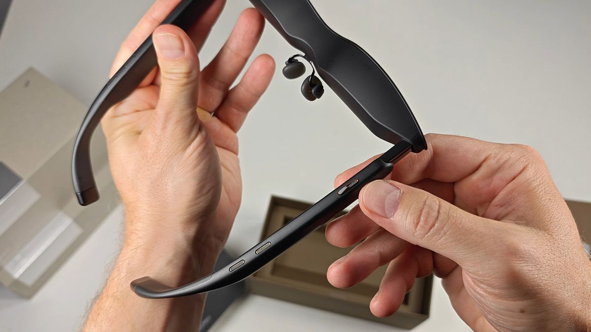 The button on the top of RayNeo GT smart glasses' right arm